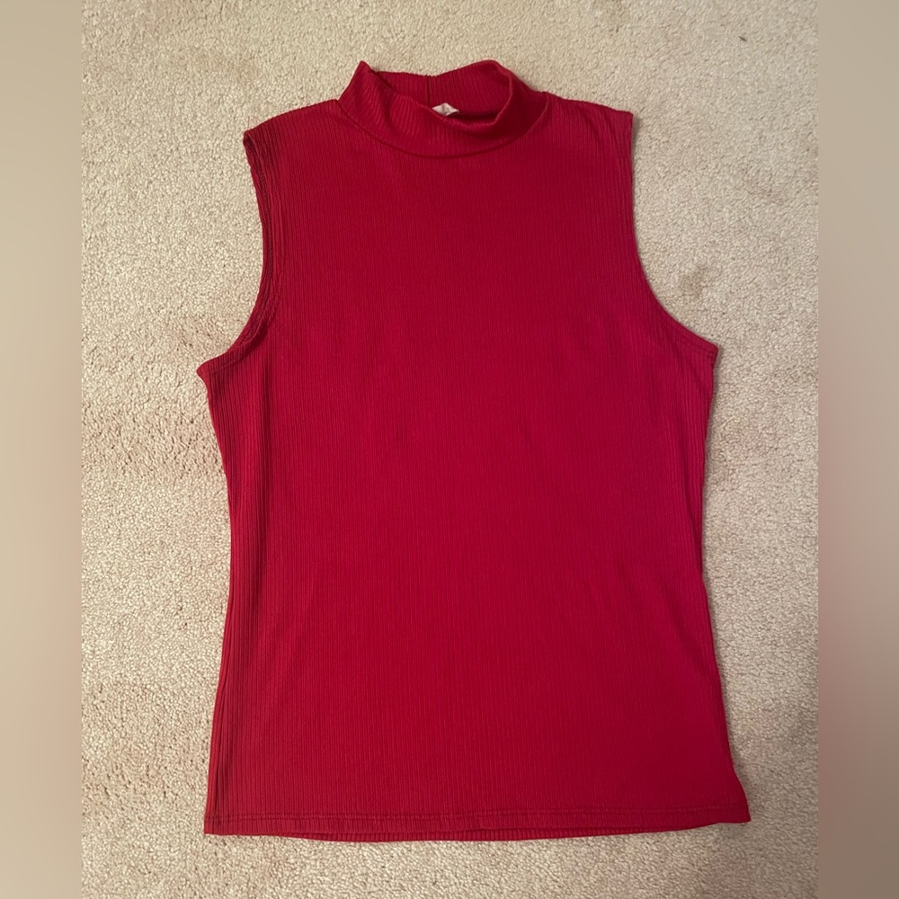 Olivia Rae Red Ribbed Mock Neck Tank Top
